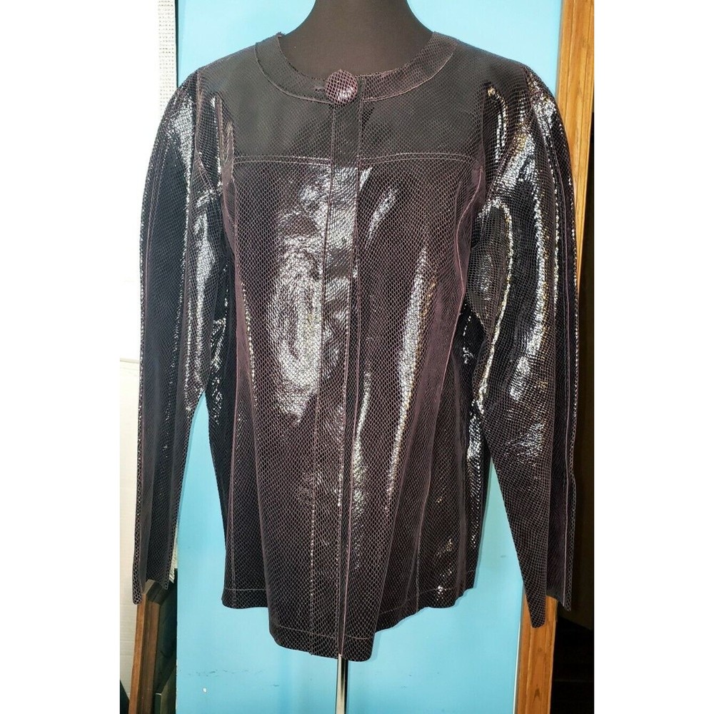 Chico's Reversible Leather & Shiny Plum Purple Snake Skin Jacket NWT Sz XL 3
